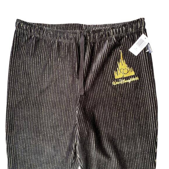 Disney 50th Anniversary Luxe Velour Spirit Jersey Jogger Pants Black Gold, M NWT - Picture 2 of 8